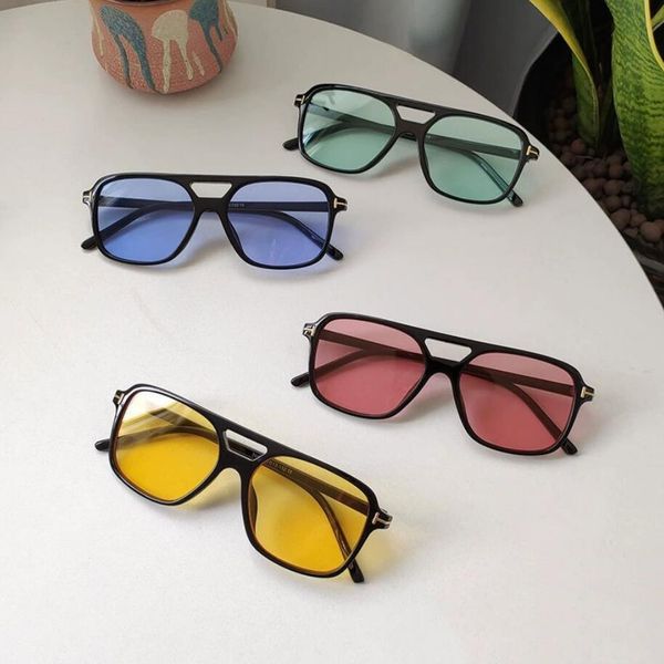 

vintage double bridge sunglasses men women fashion square candy colorsun glasses eyewear ins popular trendy brand shades, White;black