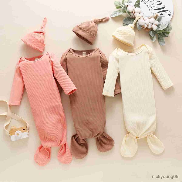 

sleeping bags newborn infant 0-3m baby boy girl bags+hat autumn new long sleeve solid color sleepwear r230614
