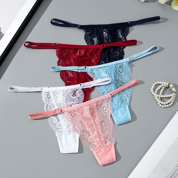 

lace thongs women g-string underwear cotton panties t-back underpants adjustable low waist panties transparent solid ladies intimates linger, Black;white
