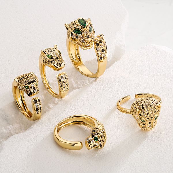 

elegant design 18k gold leopard head open ring adjustable rings jewelry for men and women, Silver