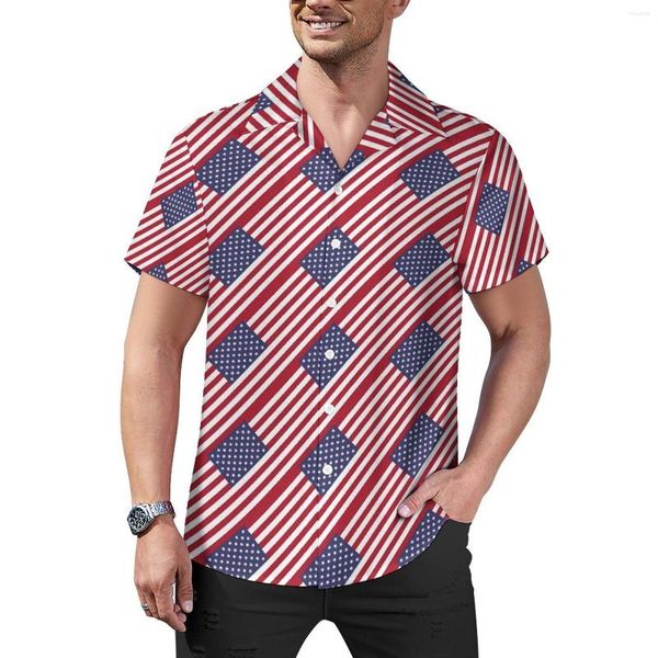 

men's casual independence day shirts usa flag beach shirt stripe print hawaii man stylish blouses short-sleeved graphic plus size, White;black