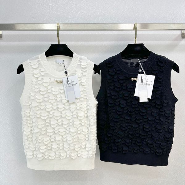 

women's knits & tees luxury designer gold bow decorated three-dimensional scale knitted vest, White