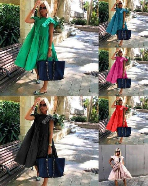 

womens loose pleated short sleeved dress solid empire color, Black;gray