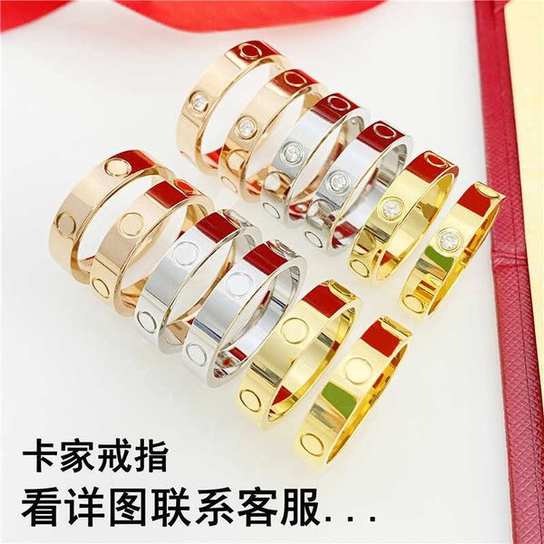 

original designer zhika home ring fashion titanium steel electroplating couple card three diamond, Silver