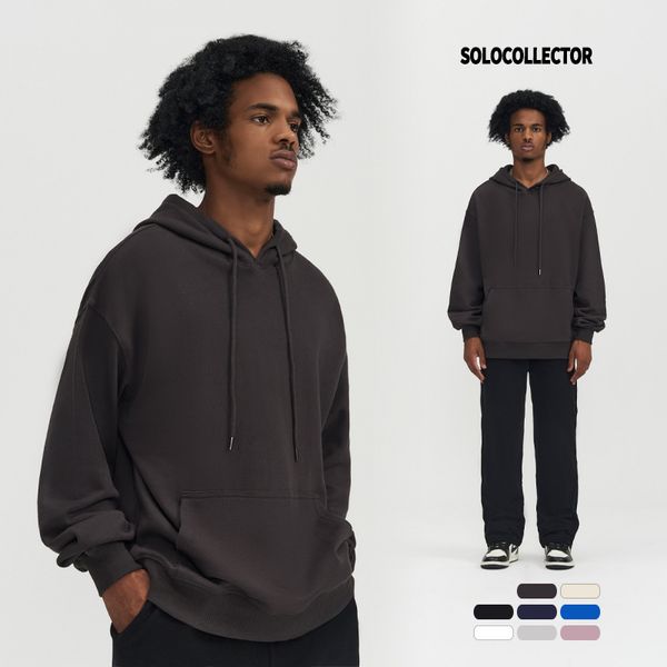 

new 380g mens fashion hoodies solid color american sweatshirt men loose style size s-xl, Black