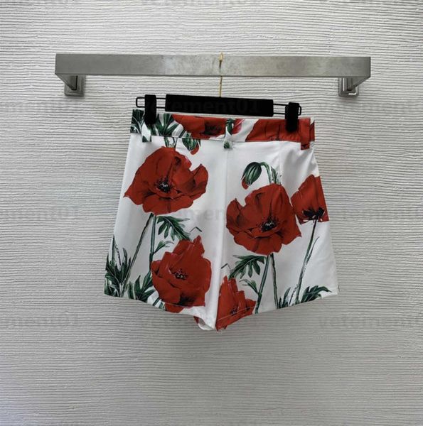 

leisure designers floral patterns womens shorts carnation print lace-up placket side slit pocket wide leg shorts summer designers short clot, White;black