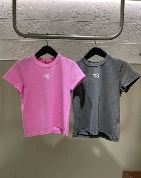 

aw king 2023 spring designer summer new women's cotton foam letter printing wang old short-sleeved t-shirt slimming trend, White