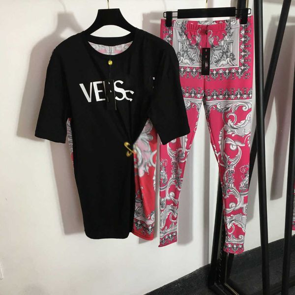 

23ss women tracksuit yoga suit women designer clothes large pin letter short sleeve elastic slim underpants t-shirt set women clothes, Gray