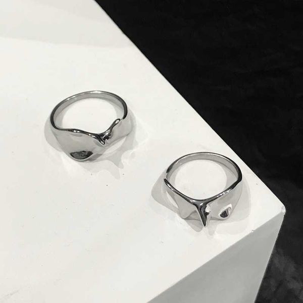 

designer new jewelry new trend card ring irregular smooth simple hip hop titanium steel, Silver