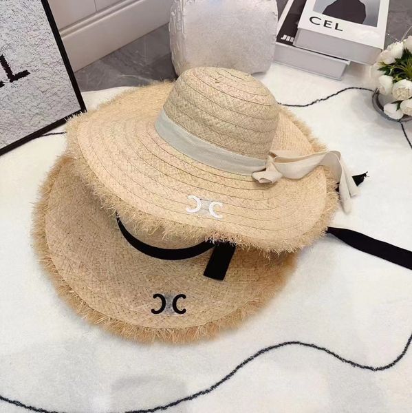 

women's wedding date designer bucket hat summer vacation travel sunscreen breathable lafite woven letter print straw hat, Blue;gray