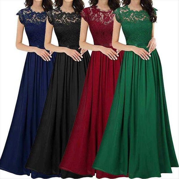 

summer chiffon dress womens fashion elegant lace midi dresses long, Black;gray