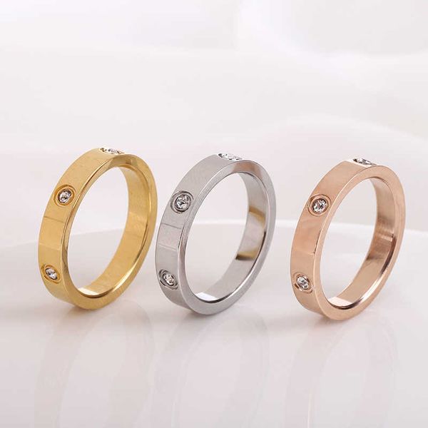 

wholesale titanium steel ring classic card 18k rose gold six diamond for men and women qixi couple, Silver