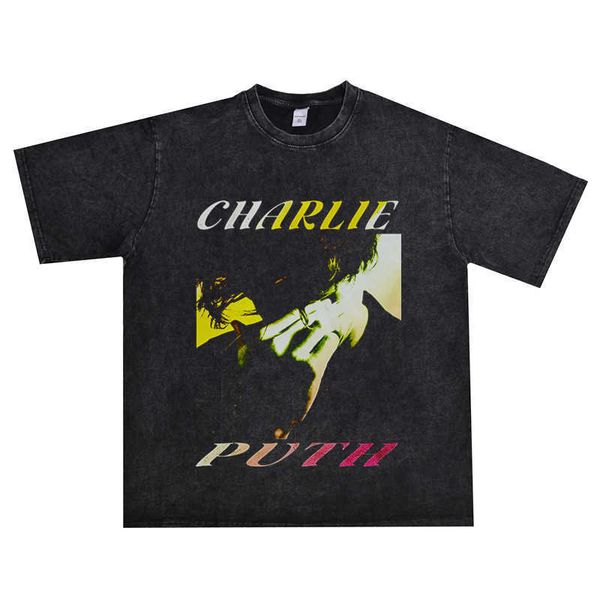 

charlie puth washed t-shirt men women fashion youth leisure, White;black