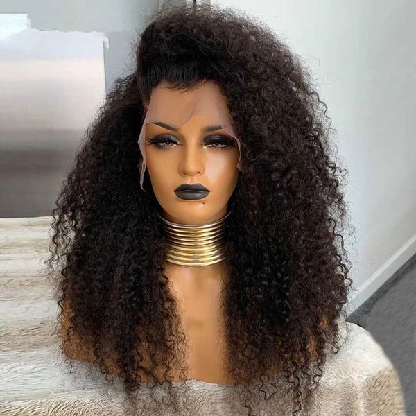 

soft glueless natural black 28 inch long 200 density kinky curly lace front wig for black women babyhair preplucked deep wave