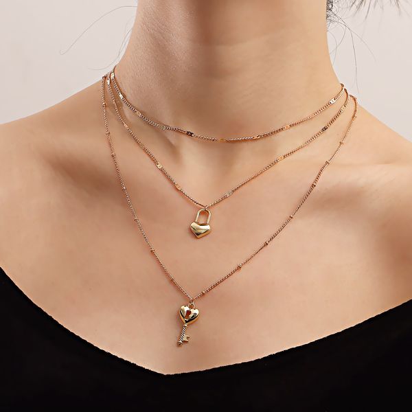

designer jewlery delicate heart pendant necklace, multi-layer necklace design feeling metal wind love necklace for women gifts for wife mom, Silver