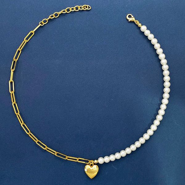 

wholesale jewelry pearl and chain heart pendant necklace for women, Silver