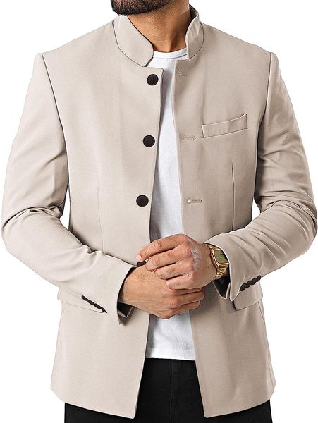 

mens casual suit blazer jackets stand mandarin collar lightweight lined sport coats business coats, Black;brown