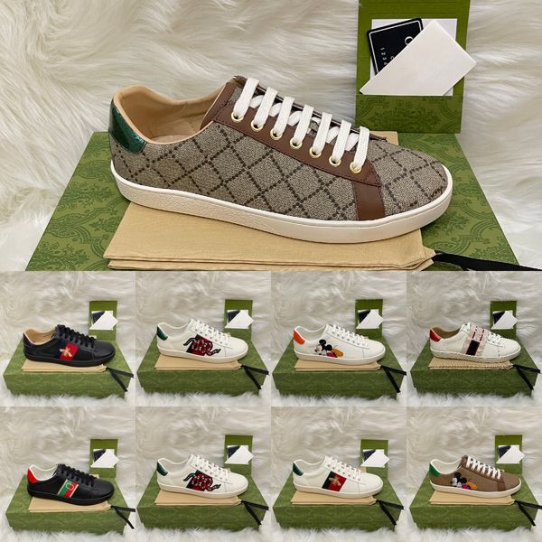 

2023 with box men women casual shoes mens dress shoes sneaker snake leather sneakers comfort ace bee stripes shoe mens sports trainers tiger, Black