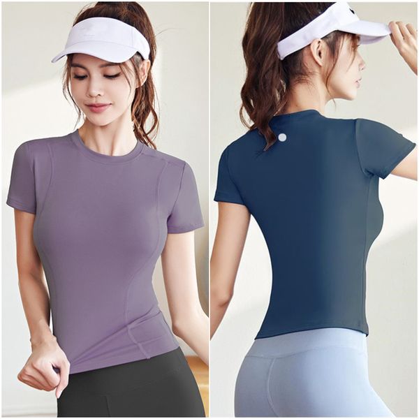 

ll-x40 women's yoga outfit short sleeve tshirt solid color sports shirts running excerise gym fitness trainer girls silm jogging sports