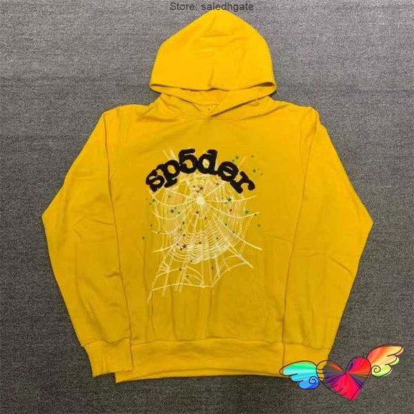 

2023 yellow young thug spider hoodie men women foam black sp5der hoodies hip hop loose 555555 sweatshirts cobweb pullovers