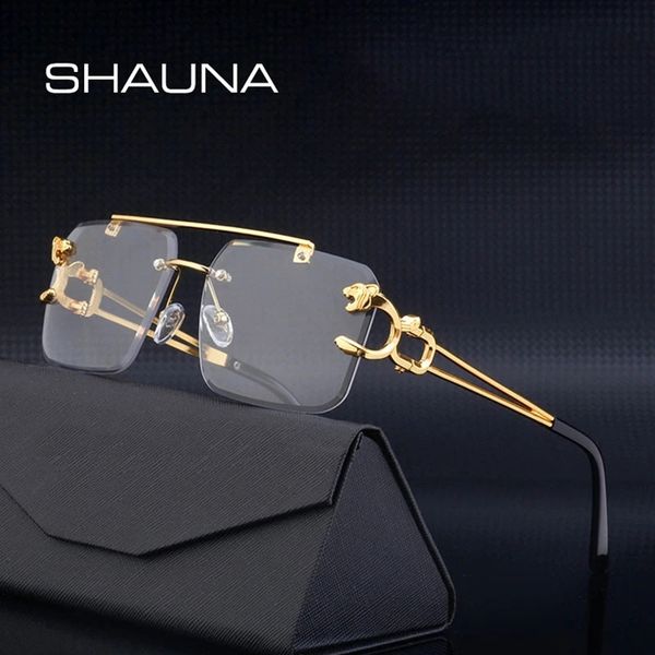 

designer sunglasses fashion metal leopard rimless sunglasses double bridges gradient ocean film shades uv400, White;black