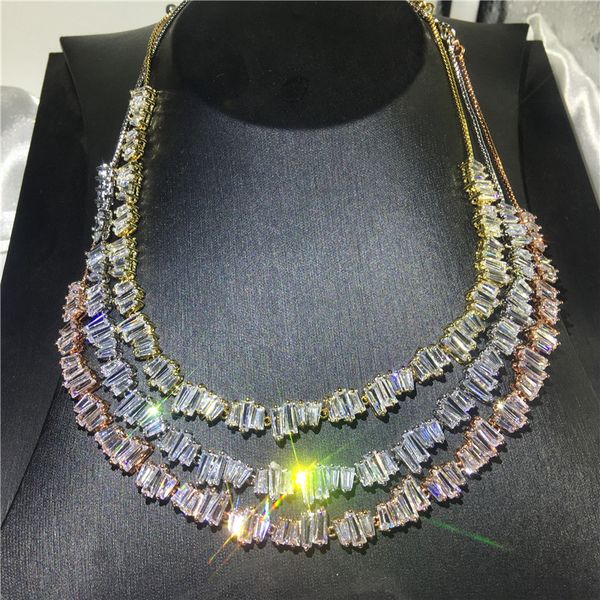 

baguette necklace aaaaa cz white gold color statement party wedding pendant necalace for women bridal engagement jewelry gift, Silver