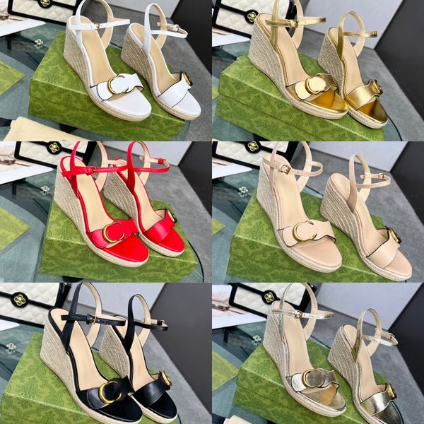 

designer raffia braided sandals women espadrille ankle buckle slingback wedges 8cm high heels pump leather wedding dress party shoes platfor, Black