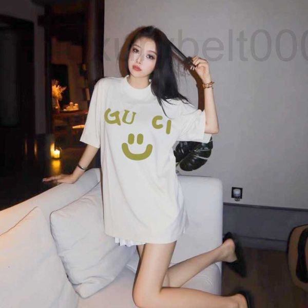 

women's t-shirt designer 2023 summer new luxury fashion smiling face letter print men's and loose short sleeve t-shirt d415, White