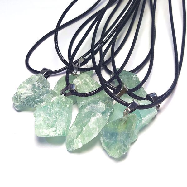 

irregular natural raw stone pendant green fluorite amethyst mineral crystal necklace energy quartz healing charms meditation yoga party gift, Silver