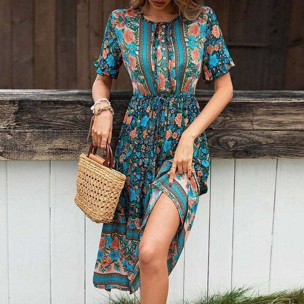 

fashion womens wear vacation style printed viscose dress summer, Black;gray