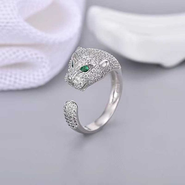 

high version tiktok live broadcast fan bingbing the same card adjustable diamond inlaid leopard head ring full of diamonds fashionable and p, Silver
