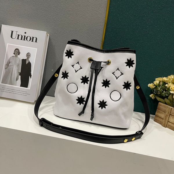 

new beach navigation series cotton embroidered pattern women's shoulder bag water bucket bag famous drawstring handbag crossbody bag 22