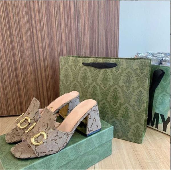 

women slippers new women leisure sandal thick heel horsehead slippers buckle old flower letter slippers mule summer womens beach outdoor san, Black