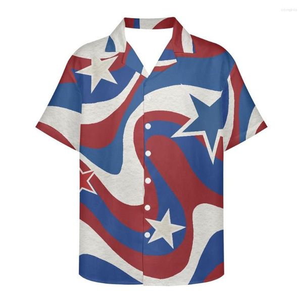 

men's casual shirts independence day usa american flag star pattern red blue white men's hawaiian one button short-sleeve beach bl, White;black