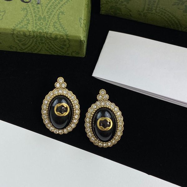 

with pouch vintage style stud earrings retro color luxury brass women designer earrings, Golden;silver