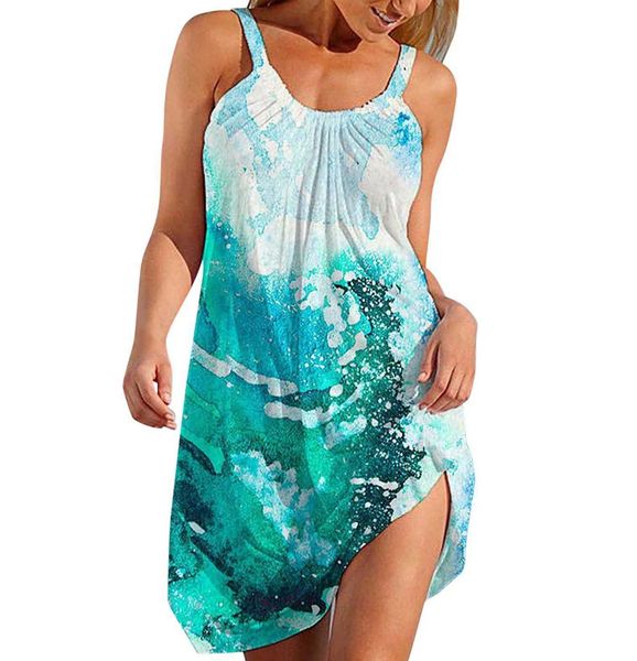 

womens beach dress summer casual printed empire polyester camisole, Black;gray