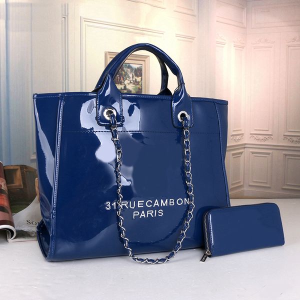 

luxury tote bag large shopping handbags patent leather totes with purse sets fashion women chain shoulder bags 47cm