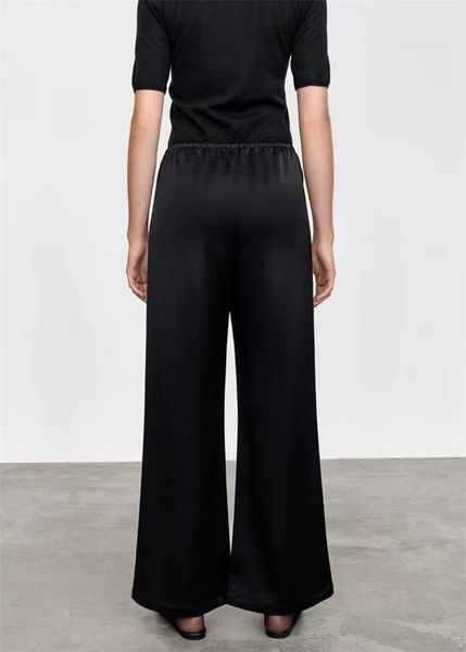 

pattern silk blended pants 2023 spring/summer totem e new elastic high waist slim glossy wide leg casual pants female, Black;white