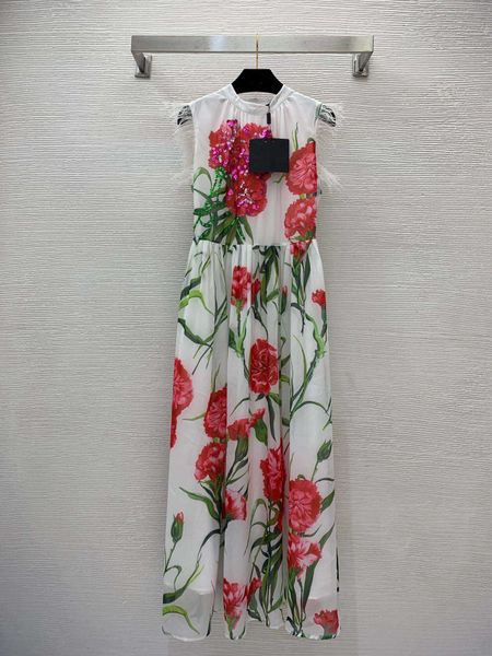 

23ss summer dresses women dress women designer clothes flower sicilian heavy industry bead embroidery print waist wrapping slim large swing, Black;gray