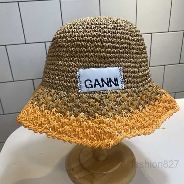 

wide brim hats bucket ganni papygrass handwoven foldable breathable gradient color spring summer fishermans hat for women hollowed sunscreen, Blue;gray