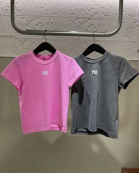 

aw king 2023 spring designer summer new women's cotton foam letter printing wang old short-sleeved t-shirt fashion thin66, White