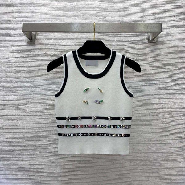 

23ss womens knits women designer clothes summer new heavy industry colorful sequin beads with diamond stripes knitted sleeveless tank women, White