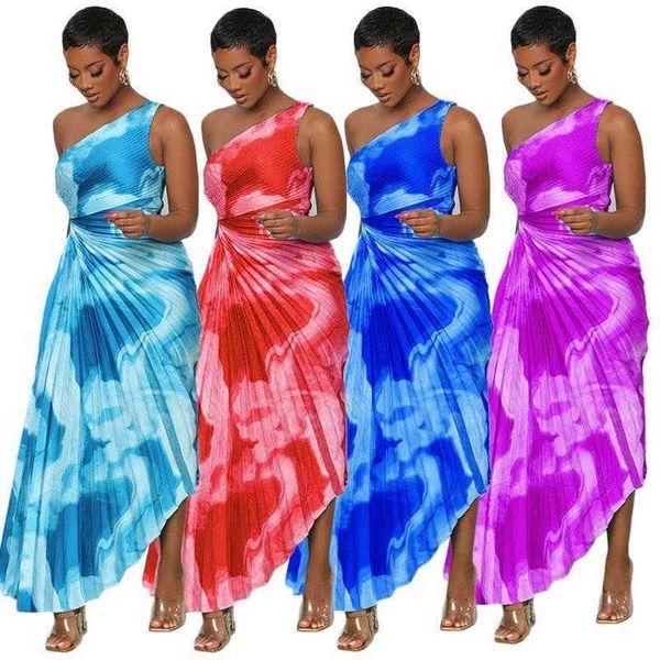 

womens summer dress one shoulder hollow printed pleated, Black;gray