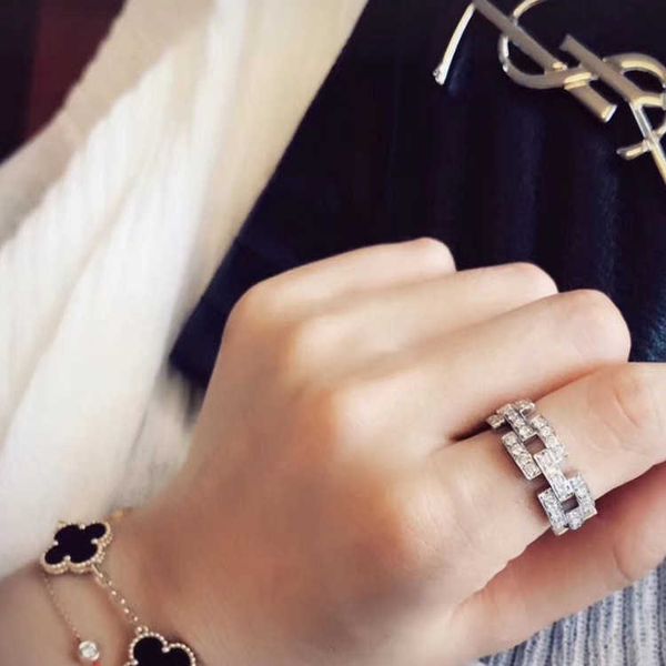 

designer new 925 sterling silver hollow chain ring set with diamonds japanese and korean personalized versatile card style ins index finger