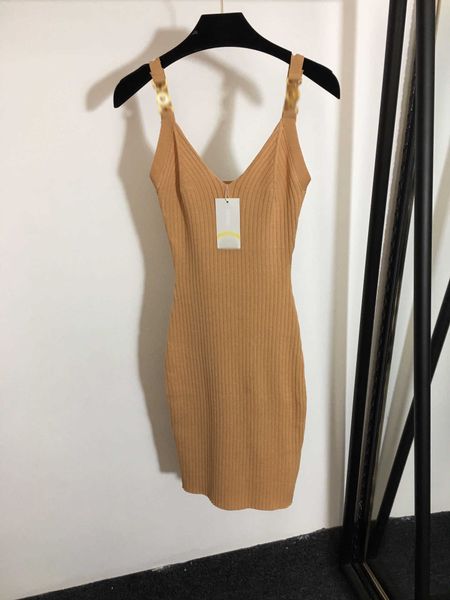 

23ss summer dresses women dress women designer clothes metal button thread slim fit elastic knit strap tank dress for women to wear inside w, Black;gray