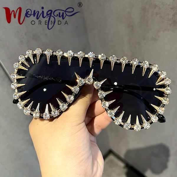 

luxury designer sunglasses punk rhinestones one piece sun glasses men hip hop shades eyewear oculos de sol, White;black