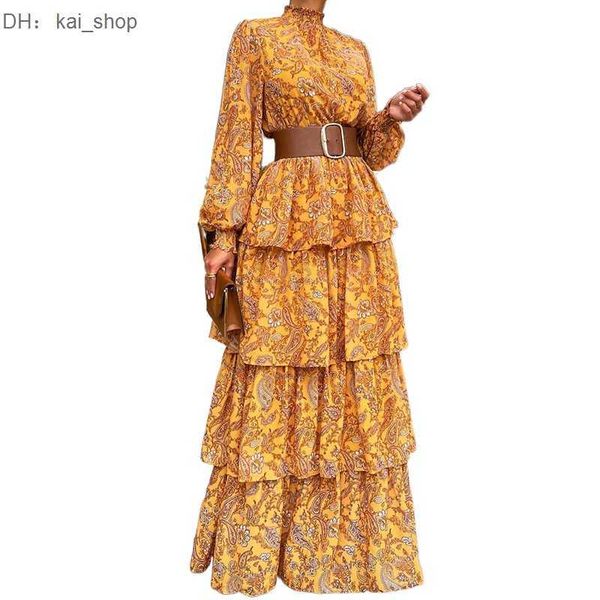 

fd798 2023 spring new half high collar ruffled fragmented long dress 11, Black;pink