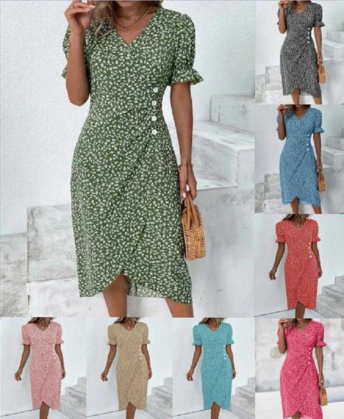 

summer womens dress holiday casual floral irregular hem v neck, Black;gray