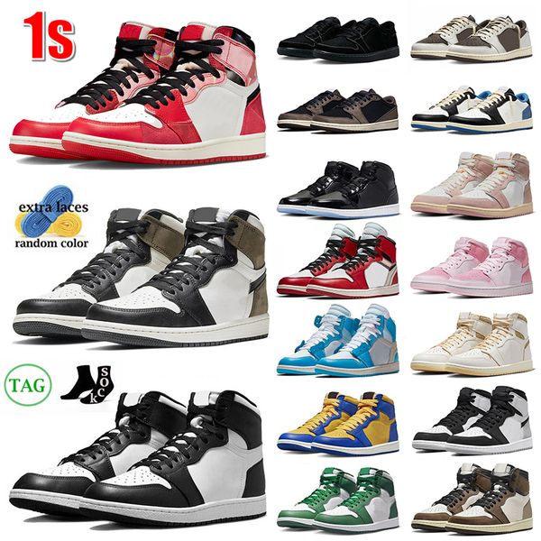 

authentic 2023 jumpman 1 basketball shoes 1s spider-verse dark mocha 85 black white space jam unc grey fog gorge green digital pink mens wom