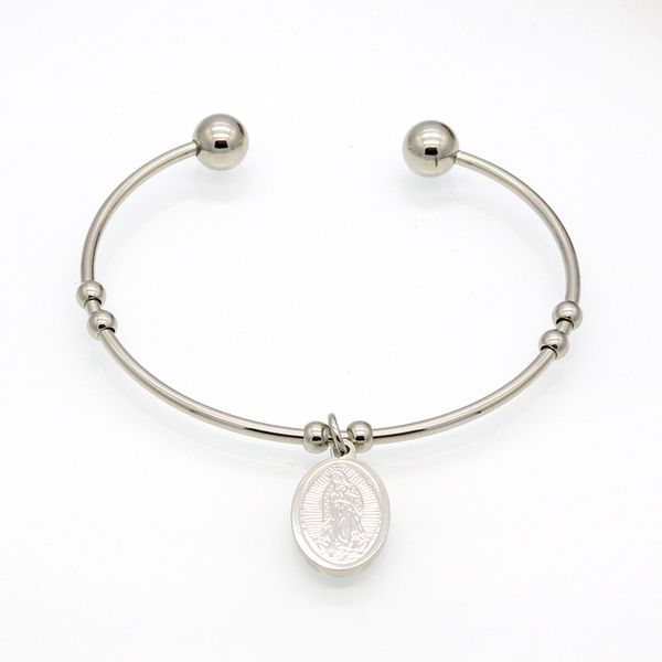 

circular oval hanging tag jesus bracelet design half round titanium steel bracelet open bracelet, Black